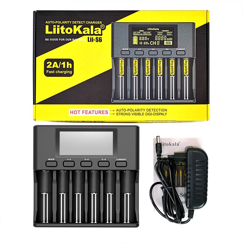 Liitokala Lii-500 Lii-PD4 Lii-500S Lii-PL4 Lii-S4 Sbattery Charger 18650 21700 26650 AA Charger 18350 18500 17500 25500 battery: Lii-S6 and adapter