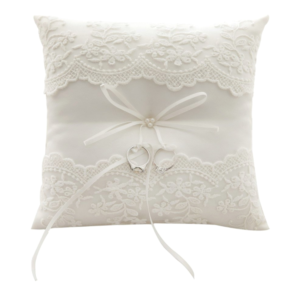 White Lace Wedding Ring Pillow Alliance Bridal Ring Bearer Pillow Cushions Wedding Marriage Ceremony Decoration Supplies: Default Title
