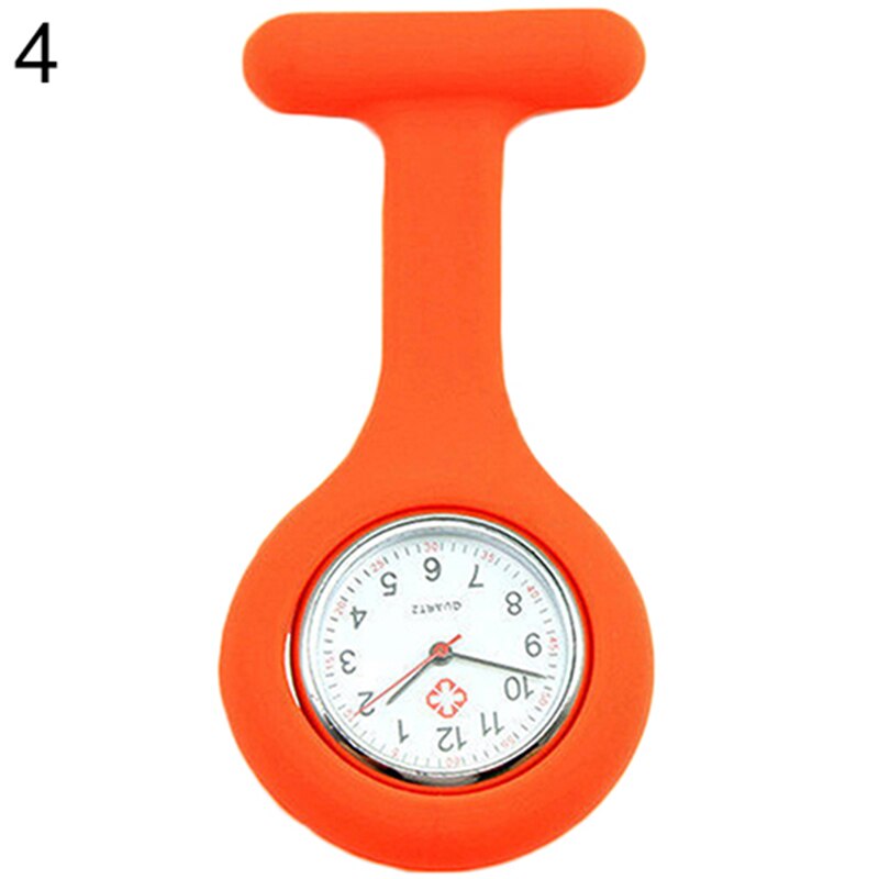 Ensfarvet klips på analog digital sød silikone sygeplejerske ur broche fob lomme tunika kvarts urværk: Orange