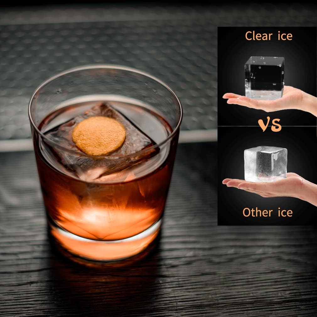 Large Ice Cube Tray Maker 2 Inch Clear Square Crystal Clear Ice Cube Maker for Cocktail,Whiskey & Bourbon Drinks for Men