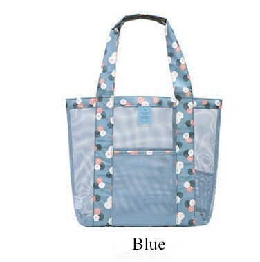 Outdoor Travel Storage Bag Beach Mesh Organizer Bag Single Shoulder Print Flower Large Capacity Travel Bag for Sunglass Clothing: Blue