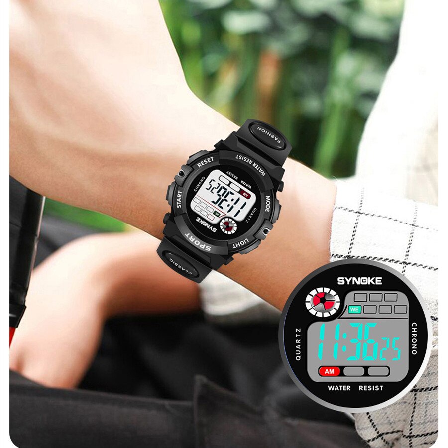 SYNOKE Student Kids Digitaal Horloge Sport Waterdicht Jongen Elektronisch Horloge Schokbestendig Multifunctioneel Lichtgevende Mode