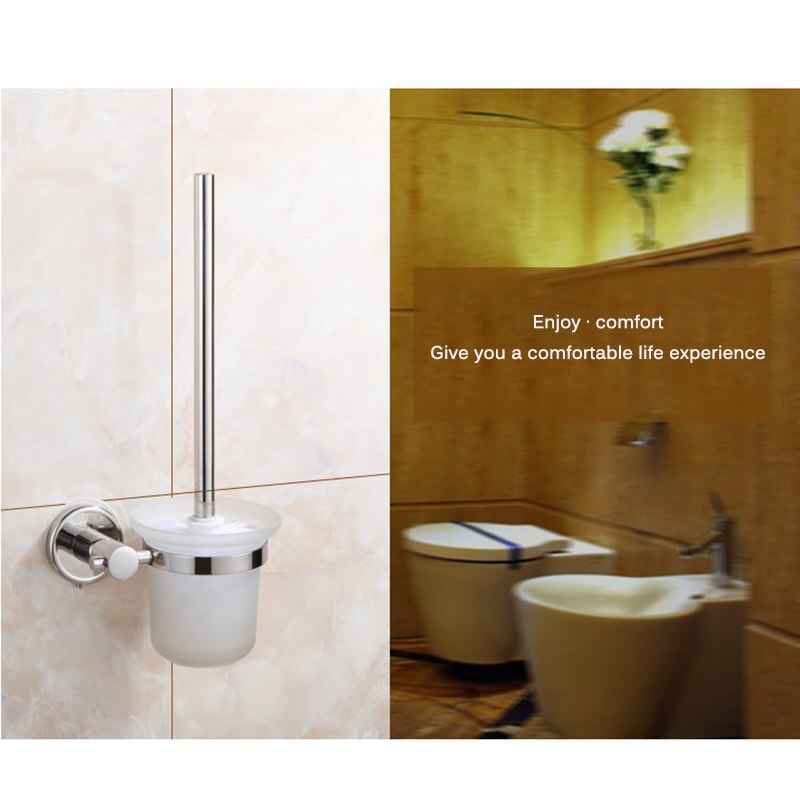 JUSHFO Toilet Brush Holders Stainless Steel Space-saving Wall-Mounted Single Brush Glass Holders Bathroom Hardware Accessories