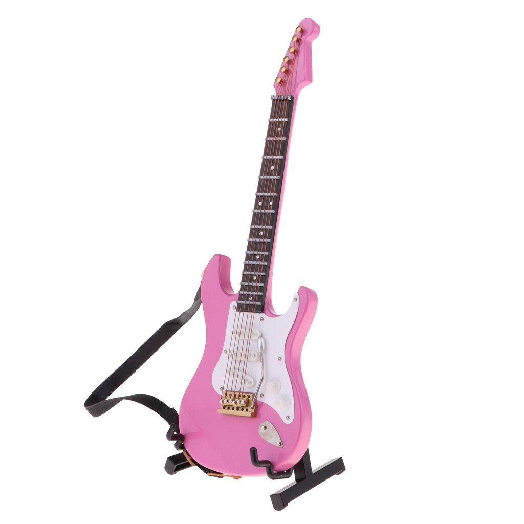 1/6 rosa Acustica Chitarra Elettrica Giocattolo-Casa Delle Bambole in Miniatura di Vita Decorazione di Scena