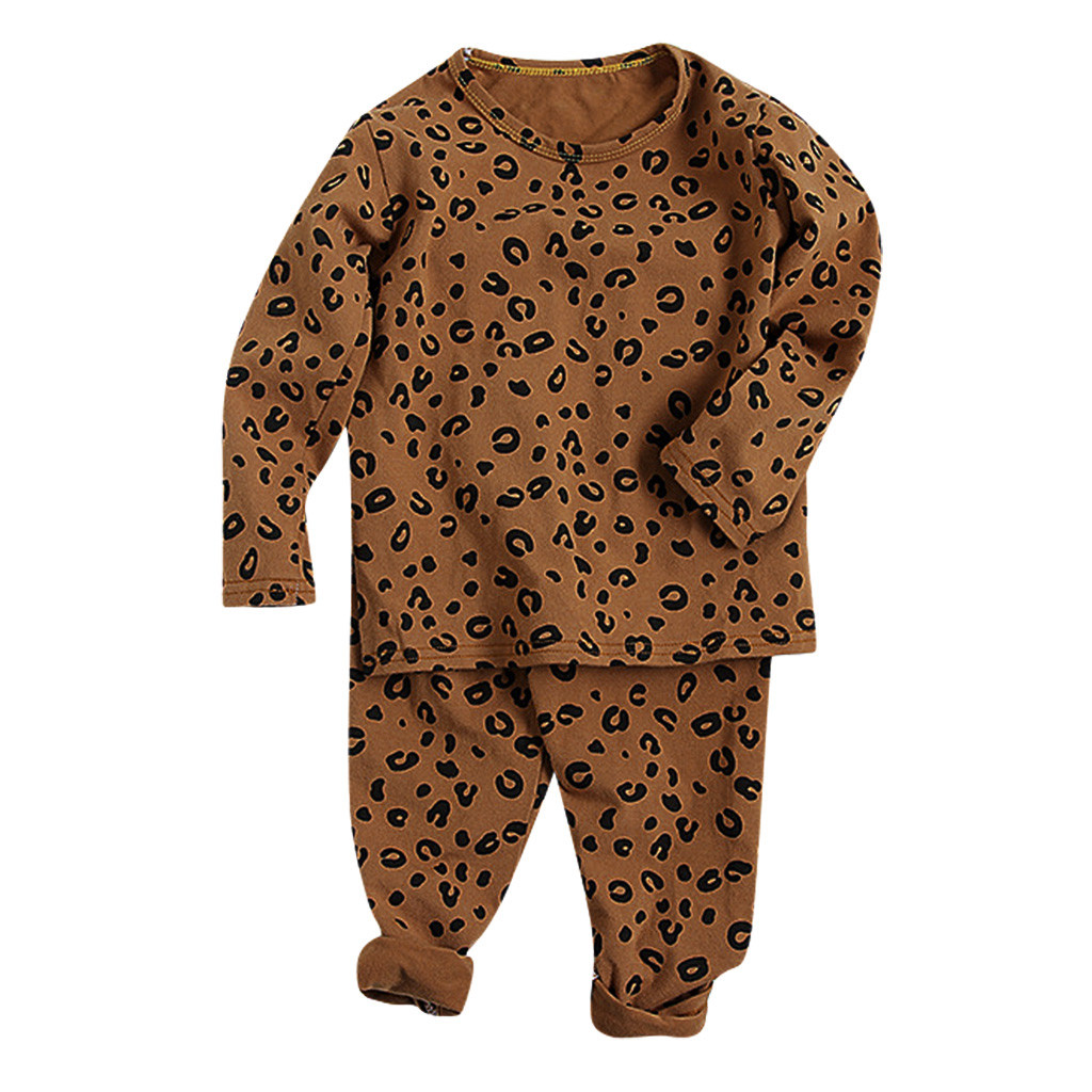 Nachtwäsche Kinder Baby Jungen Mädchen Pyjamas Set Kinder Kinder Druck Leopard Pyjamas Kinder Lounge Tragen Baumwolle Mädchen Pijama Infantil: Brown / 1-2 Years