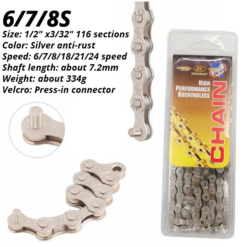 VXM ZSC-Cadena de plata antioxidante para bicicleta, eslabón rápido básico de 116L, 6, 7, 8, 9, 10, 11, 12 velocidades, SHIMANO HG53, HG54, HG601, M6100: 6S 7S 8S