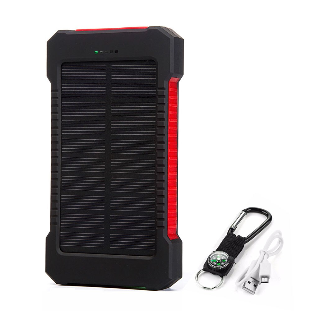 Portable Solar Power Bank 20000mah Waterproof External Battery Backup Powerbank 20000 mah Phone Battery Charger LED Pover Bank: Red