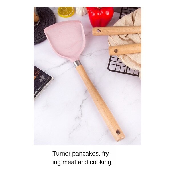 Silicone Kitchenware Cooking Accessories Set Hanging Hole Storage Stand Non-stick Cookware Spatula 7 Piece Set: Shovel 02