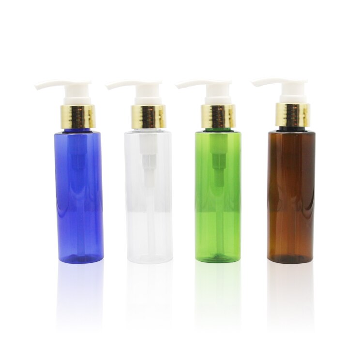 1 pcs 100ml Plastic fles met Glanzend golden aluminium shell shampoo lotion dispenser pomp hervulbare fles