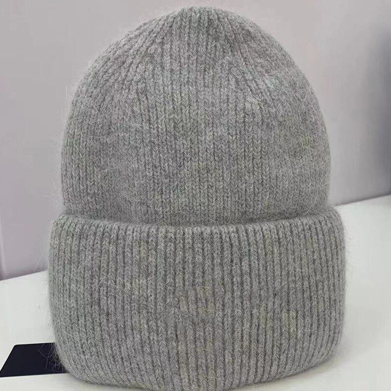 Rabbit fleece knitted hat women&#39;s pullover beanie casual warm elastic knitted hat: Gray