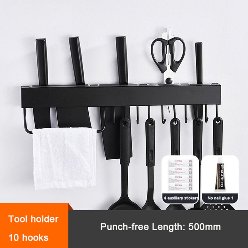 YUJIE 304 stainless steel 304 stainless steel kitchen rack,wall-mounted knife rack black JYM1033: A Black 50CM