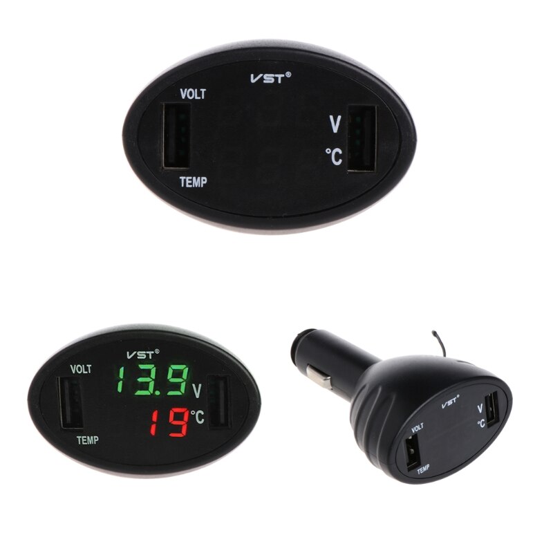 Auto Digitale LED Thermometer Voltmeter Auto USB Lader Batterij Monitor Temperatuurmeter