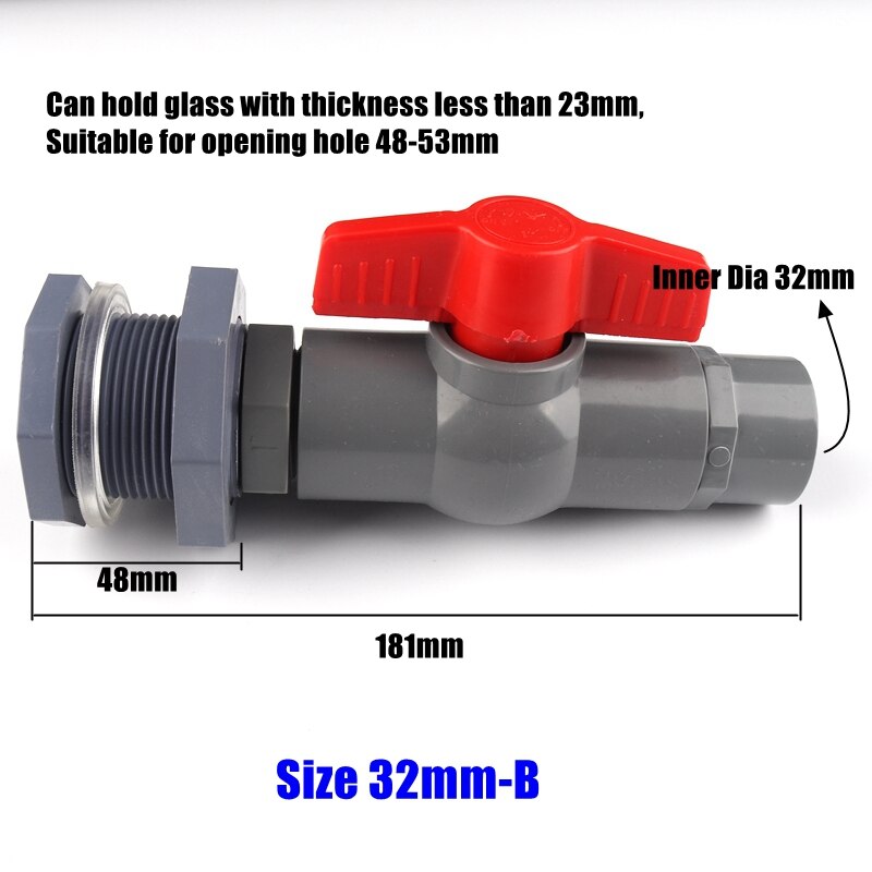 1pc 20~63mm 1/2"~2" PVC Water Tank Connectors Aquarium Fish Tank Drainage Intake Composite Joint DIY Tools Pipe Drain Connector: Size 32mm-B