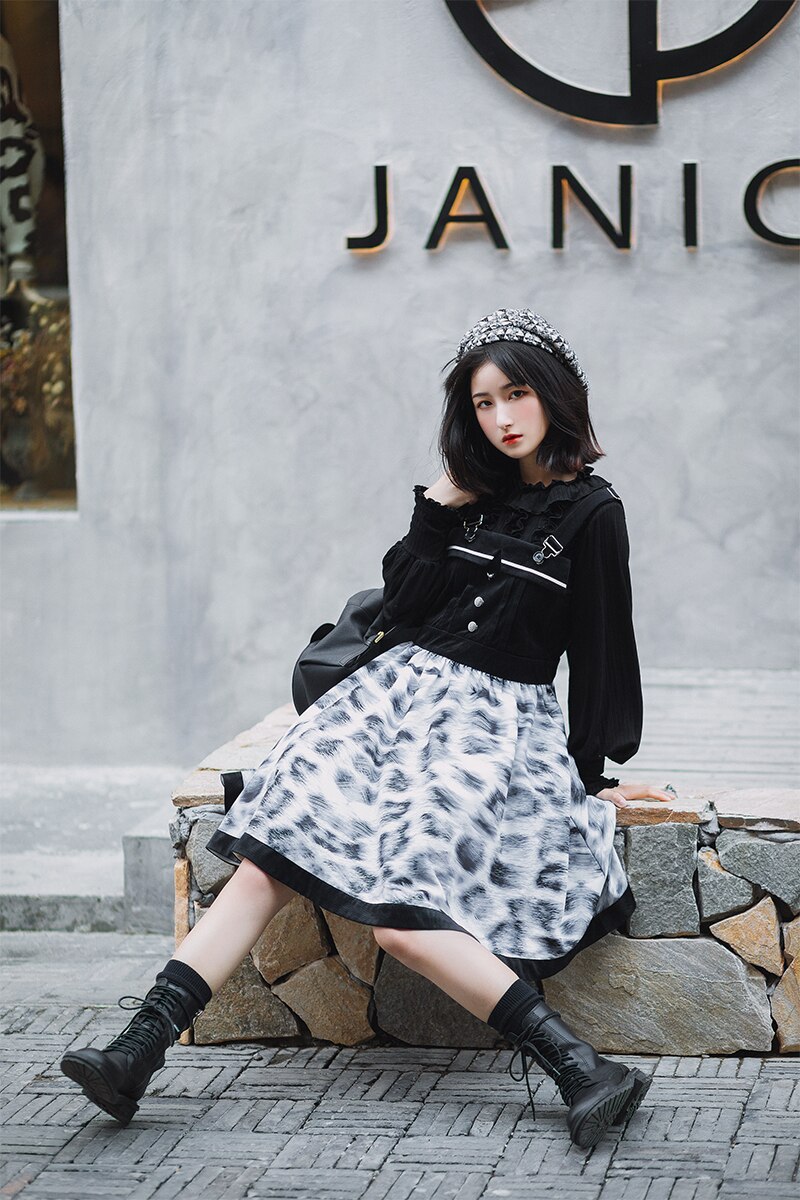 Harajuku coreano estilo gótico punk leopardo impressão princesa japonês vestidos cos loli cosplay menina lolita jsk vestido