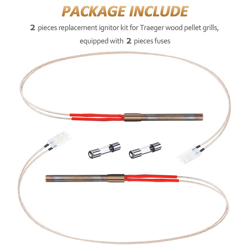 2 Sets Grill Rod Ignitor Kit with 2 Pieces Fuses Replacement Parts for Traeger Wood Pellet Grills