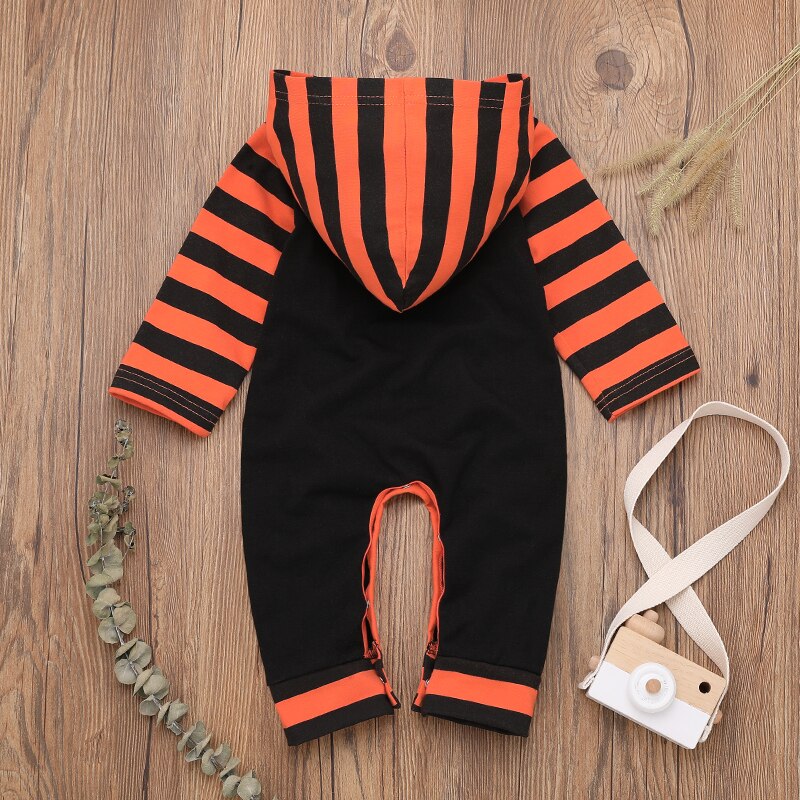 Patpat 2020 nova chegada outono bebê menino halloween estilo abóbora impressão com capuz manga longa macacão bebê menino festival roupas