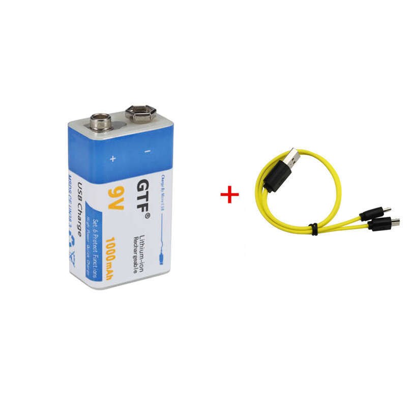 GTF USB 9V 1000mAh Li-ion Rechargeable Battery USB lithium battery for Microphone Toy Remote Control: 1pc and 1 cable