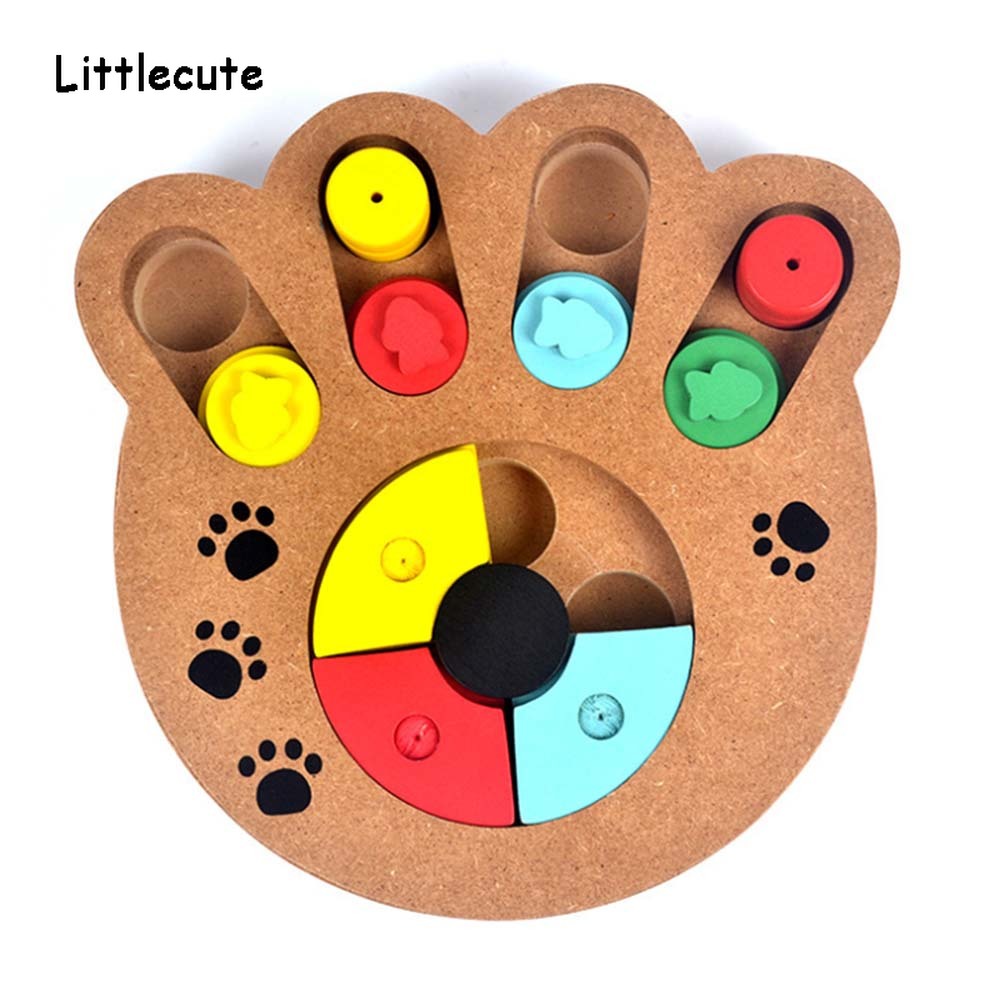 Training Natuurlijke Voedsel Behandeld Houten Poot Vorm Pet Hond Kat IQ Speelgoed Educatief Voeden Spel Poot Puzzel Plaat Spelen Speelgoed