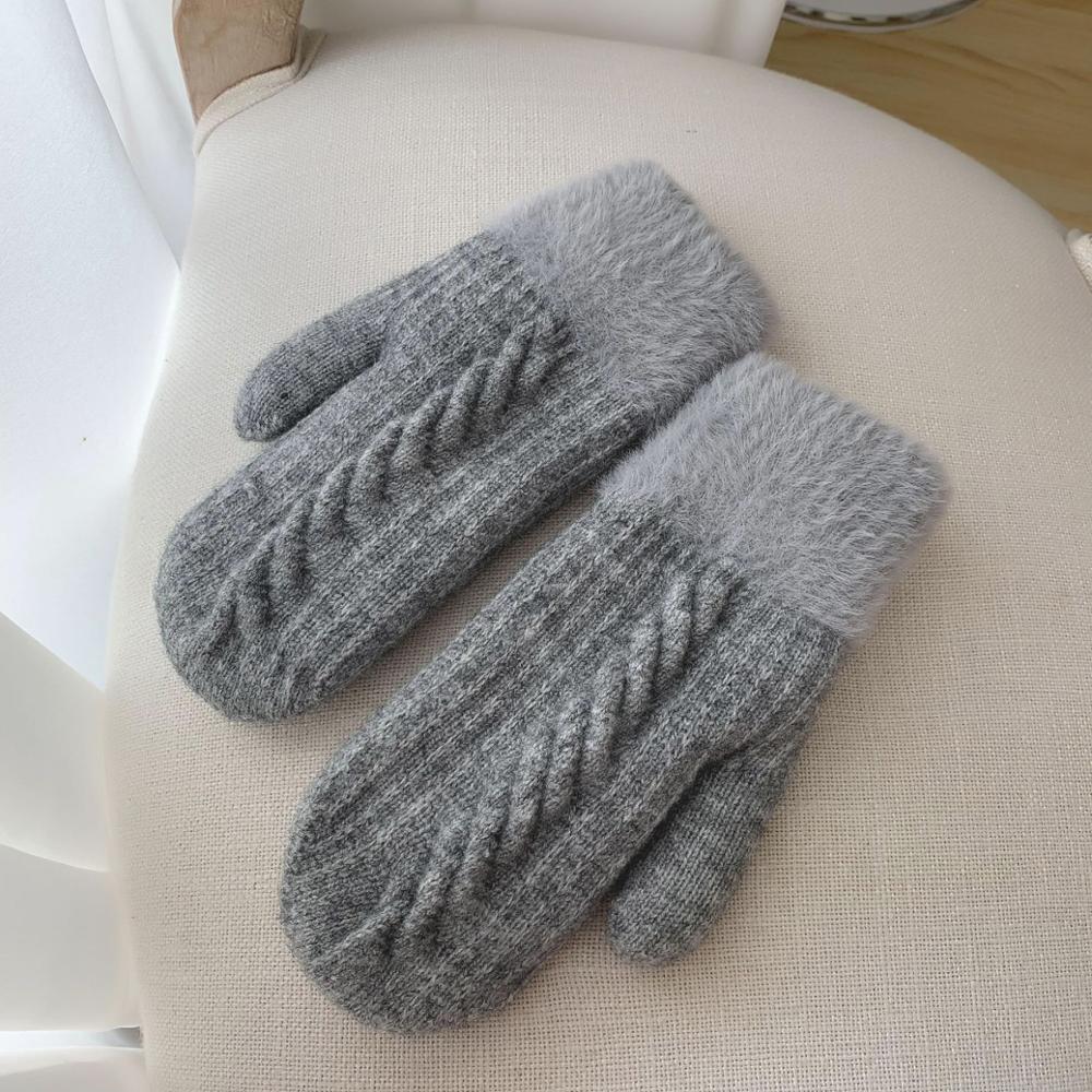 Luvas de tricô grossas femininas para inverno, luvas de lã de ciclismo com dedos inteiros, estilo japonês fofas, adoráveis: light grey