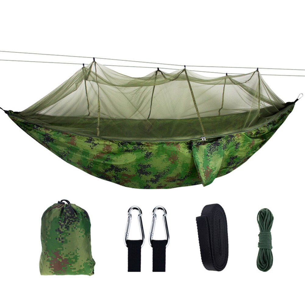 Hamaca portátil para acampar al aire libre, tienda de campaña con mosquitera, 210T, nailon, dosel para 2 personas, paracaídas, cama columpio colgante para dormir: Camouflage
