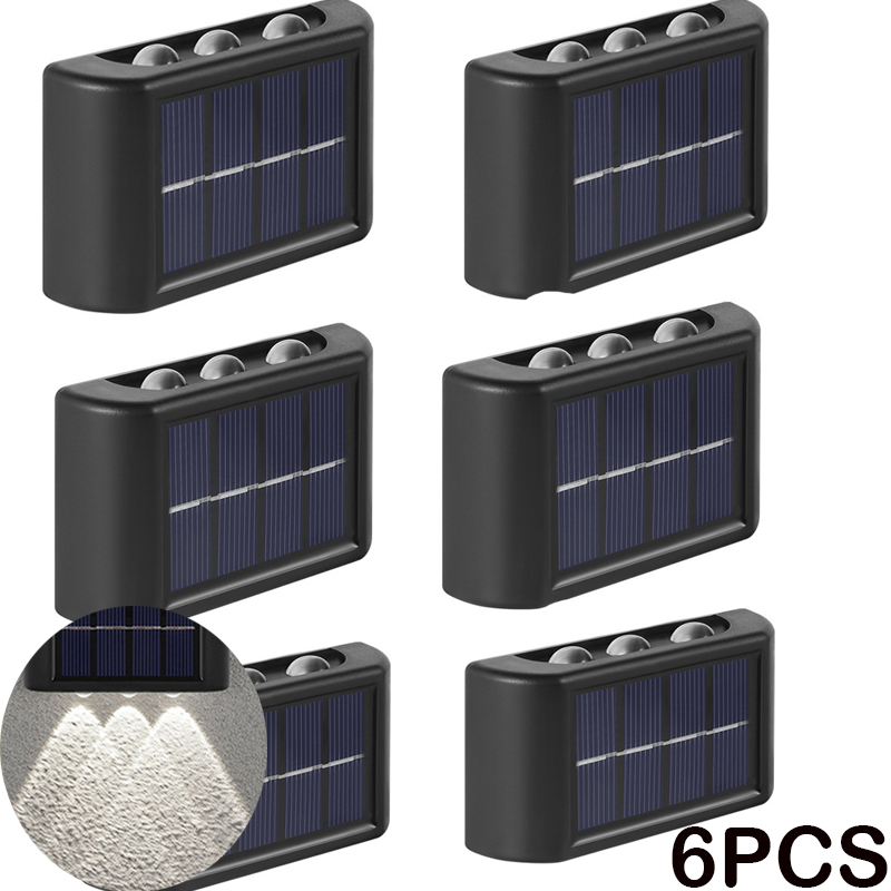 Solar Wall Light Outdoor Waterproof Balcony Wall Lights for Courtyard Street Landscape Garden Decor Lamp Solar Outdoor Wall Lamp: 6PCSWhite light 6LED