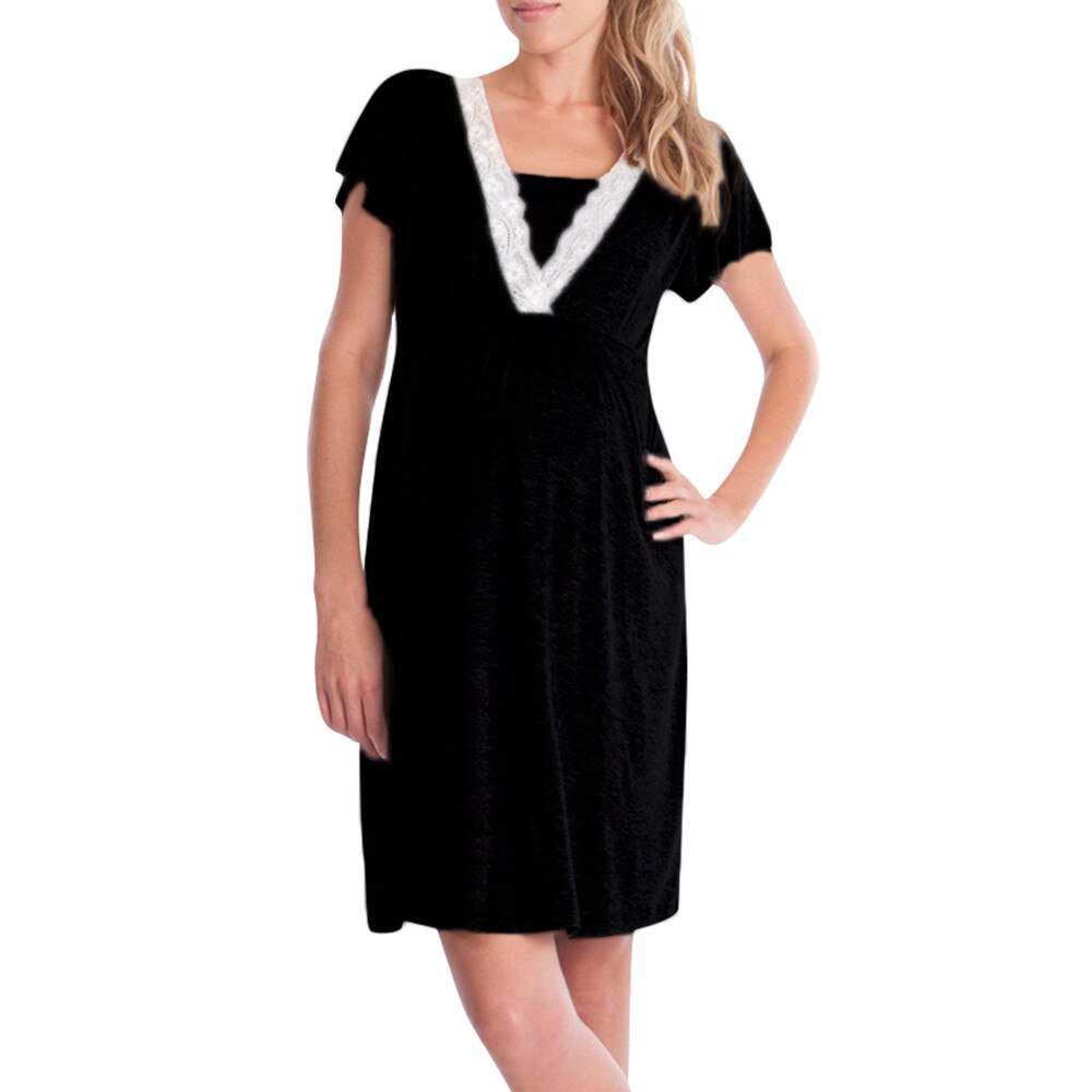 Mutterschaft Kleider Frauen murmeln Spitze Schwangere lässig Pflege Baby Für Mutterschaft Pyjama Kleid Kurzarm Pflege Kleider