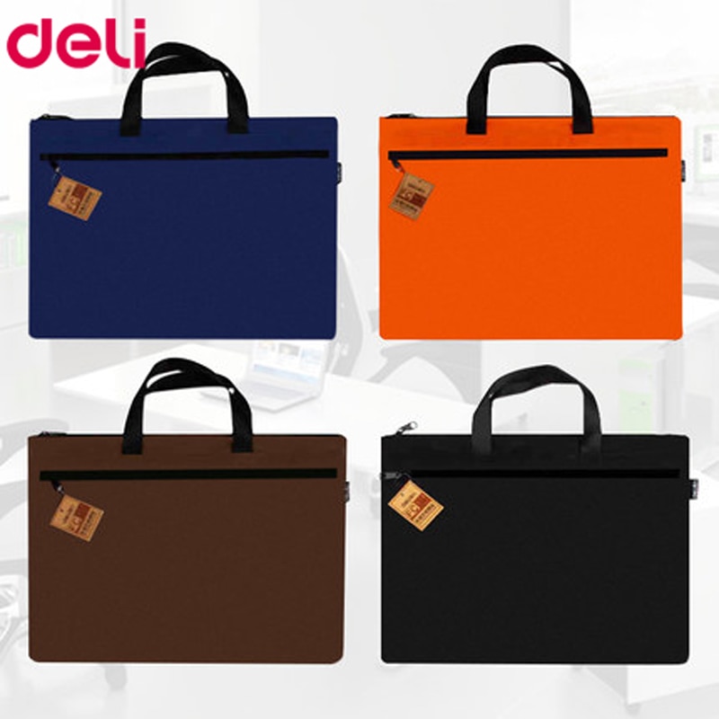 Deli 1pcs portable file bag A4 data storage bag zipper briefcase canvas multi layer business bag file bag