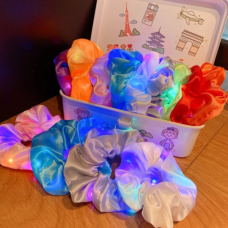 1pc LED Luminous Women Girls Hair Rope Flashing Ponytail Holder Light Up Elastic Hair Bands Hair Accessories Glow Party Supplies