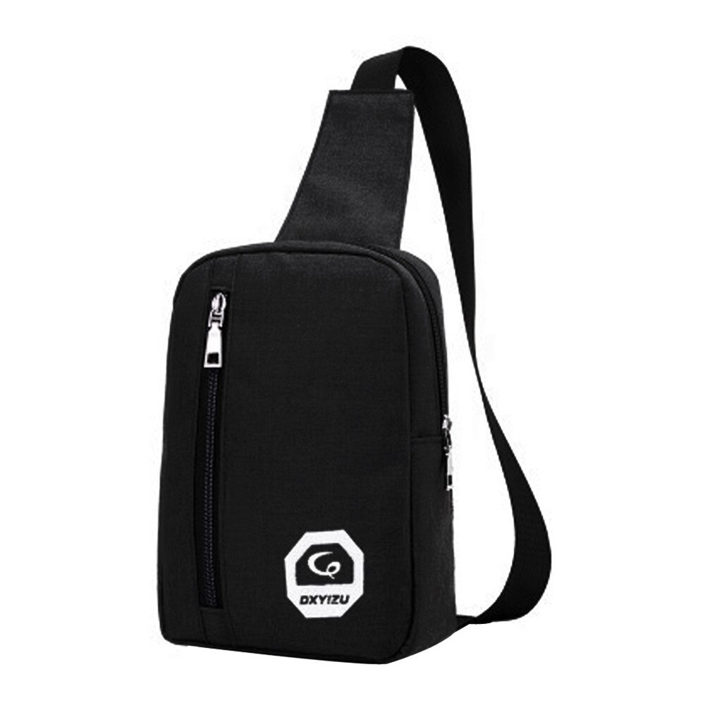 Bærbar canvas hovedtelefonstik afslappet sport crossbody størrelse 22 x 16 x 5cm skuldertaske brysttaske #25: Sort
