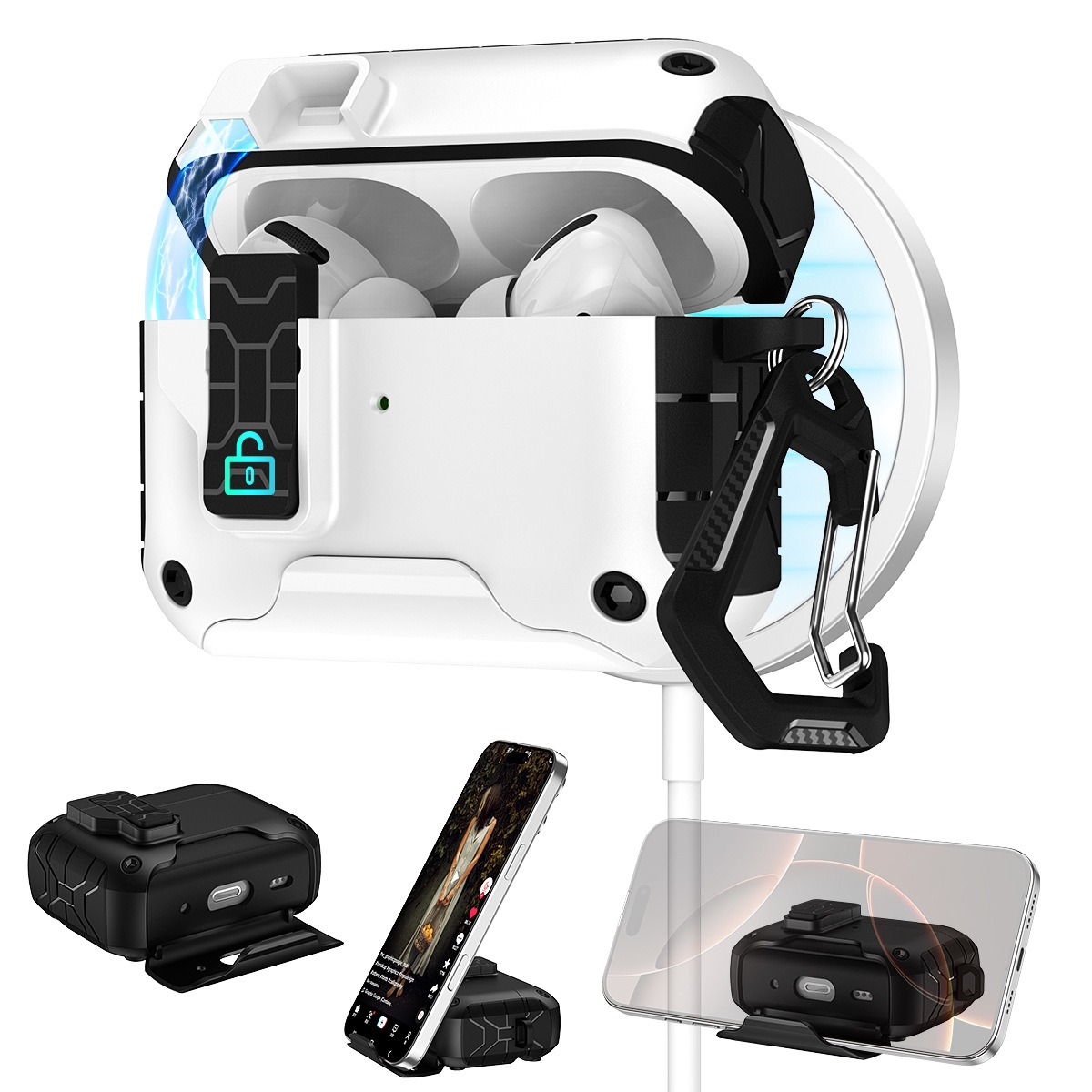 Secure Lock Clip Oortelefoon Case Cover Voor AirPods Pro 2e Generatie Schokbestendig Case Voor AirPods 4 Pro 2 Met Telefoon houder