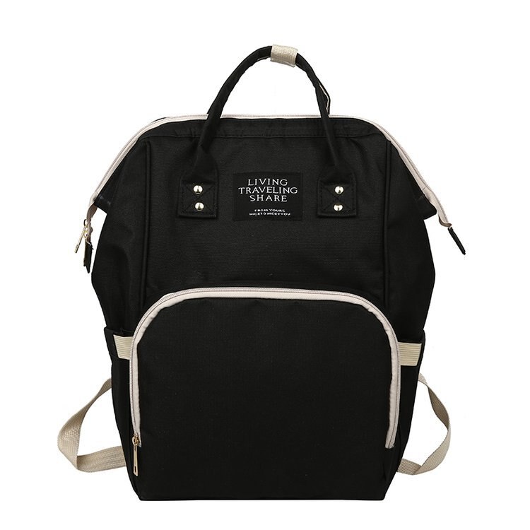 Estilo clássico grande-volume saco de fraldas mochila casual estudantes lona oxford saco de escola de pano: Black