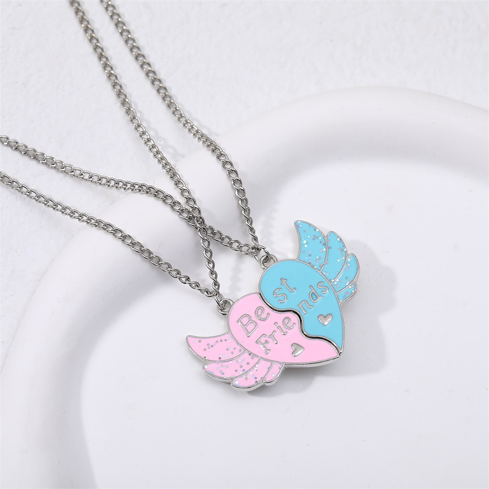 Süße Katze Herz Magnet Halsketten für Frauen Mädchen Kawaii Beste Freunde Neko Hündchen Ebene Anhänger Kette BFF Freundschaft Schmuck: Platiniert