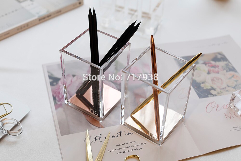 yellow gold /rose gold Acrylic Pencil and Pen Holder, Desktop Stationery Organizer Modern