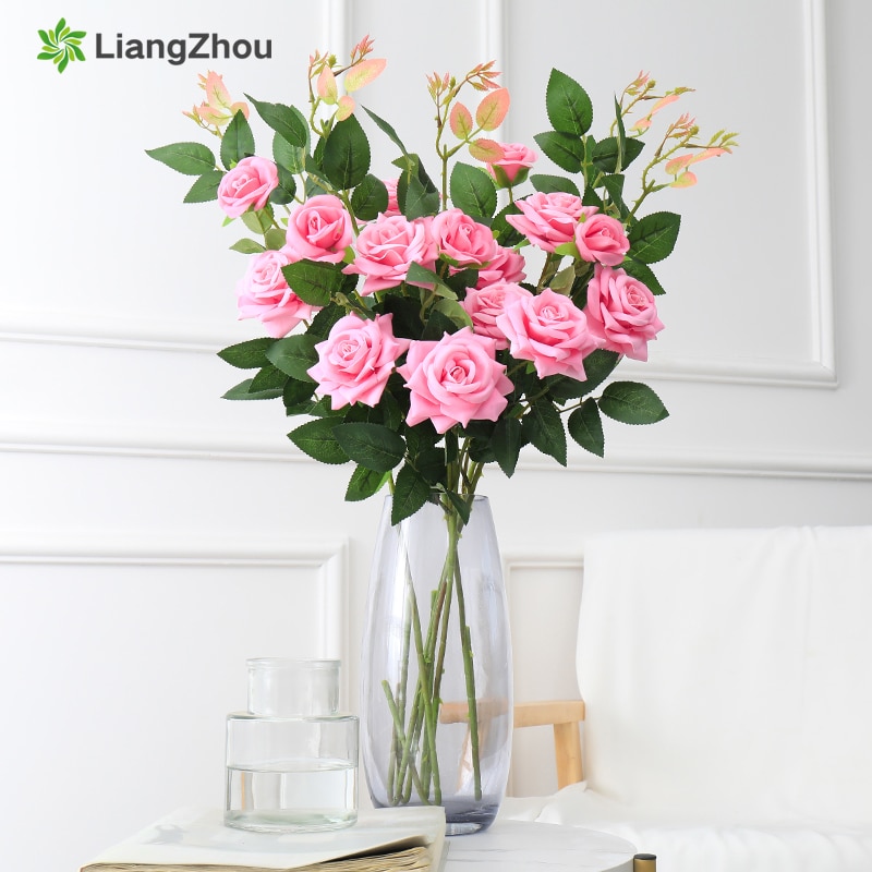 Rose Artificial Flowers Non-woven Fabrics Fabric Flower Branch Wedding Pink Decoration Home Love Valentine