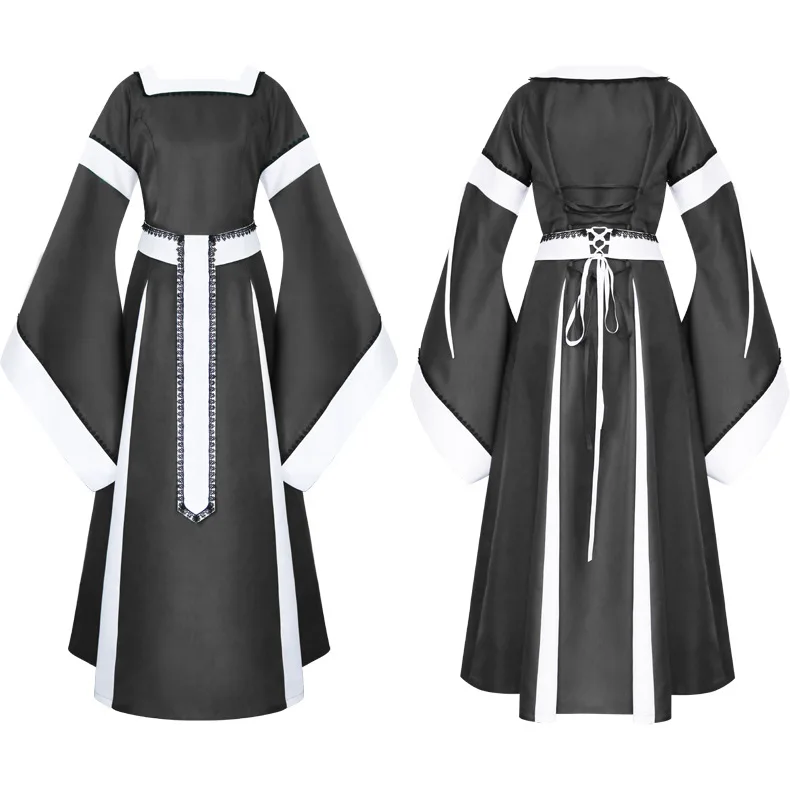 Túnica larga irlandesa para mujer, ropa medieval, amazoniana renacentista: XXL / Castaño