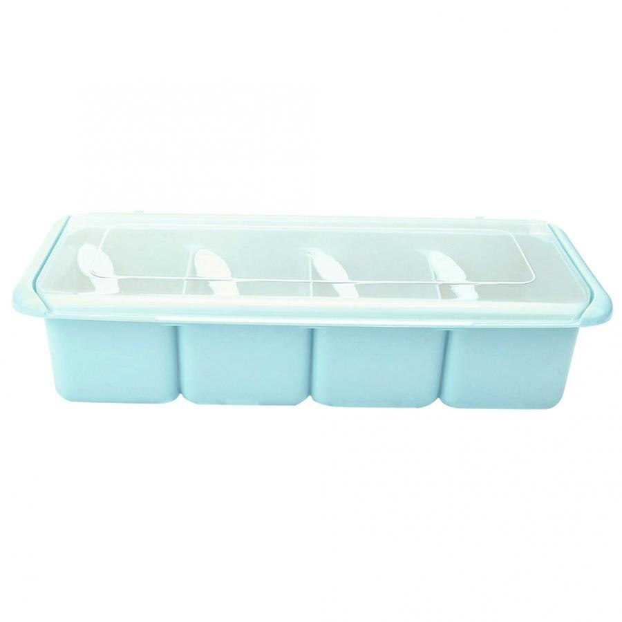 Caja de condimentos de 4 celdas, estante de especias, organizador, soporte para condimentos, contenedor de cocina, tarros de especias, herramienta para especias,: Azul