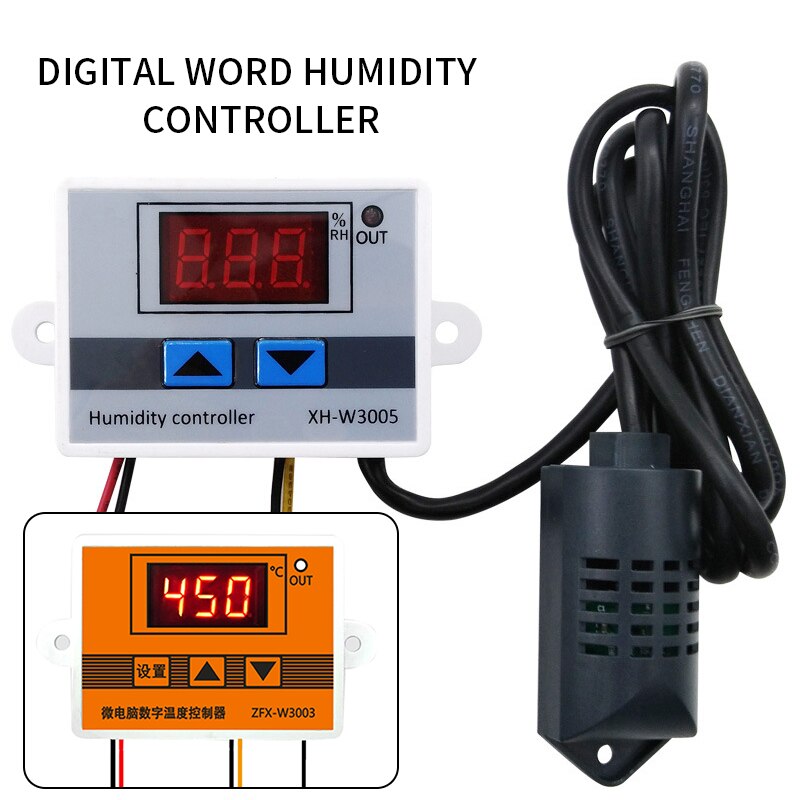 XH-W3005 3003 cc 12V 24V AC110V-220V, controlador de humedad Digital, higrómetro, Control de humedad, interruptor 0 ~ 99% RH con Sensor de humedad