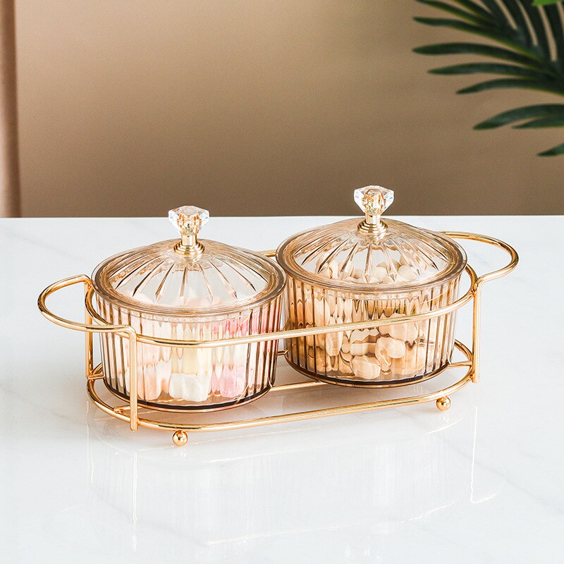 Platos de postre, bandeja de Metal para decoración con tapa, platos redondos de frutas secas, bandejas para servir alimentos con cubierta, Bol de frutas y aperitivos: Brown 2 grids