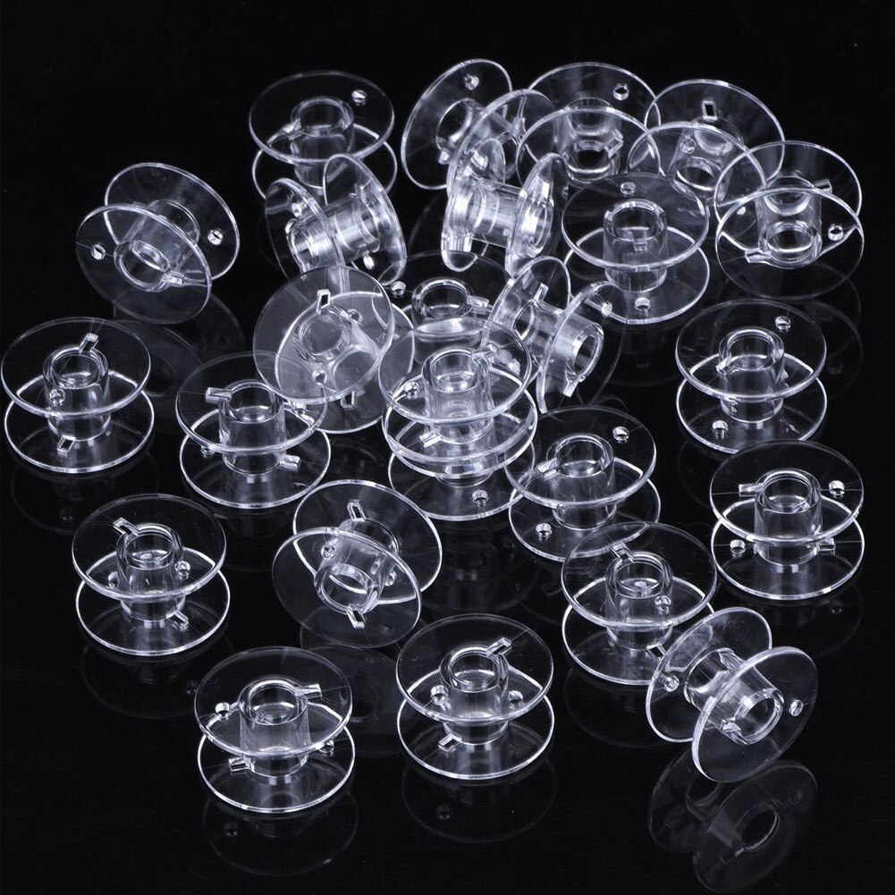 High 25Pcs Empty Bobbins Sewing Machine Spools Clear Plastic with Case Storage Box for Brother Janome Singer Elna UEJ