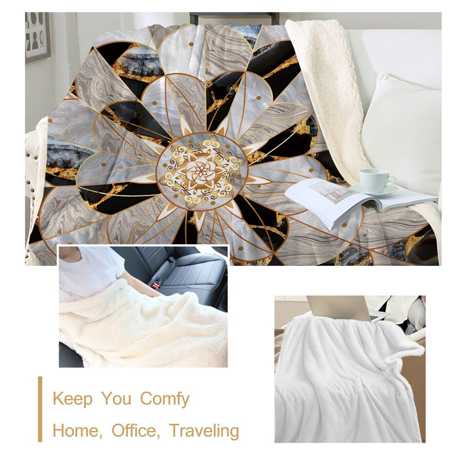 BeddingOutlet Sherpa Fleece Deken Gouden Marmeren Bed Deken Luxe 3D Zachte Pluizige Boho Deken Mandala Bloem Pluche Sprei