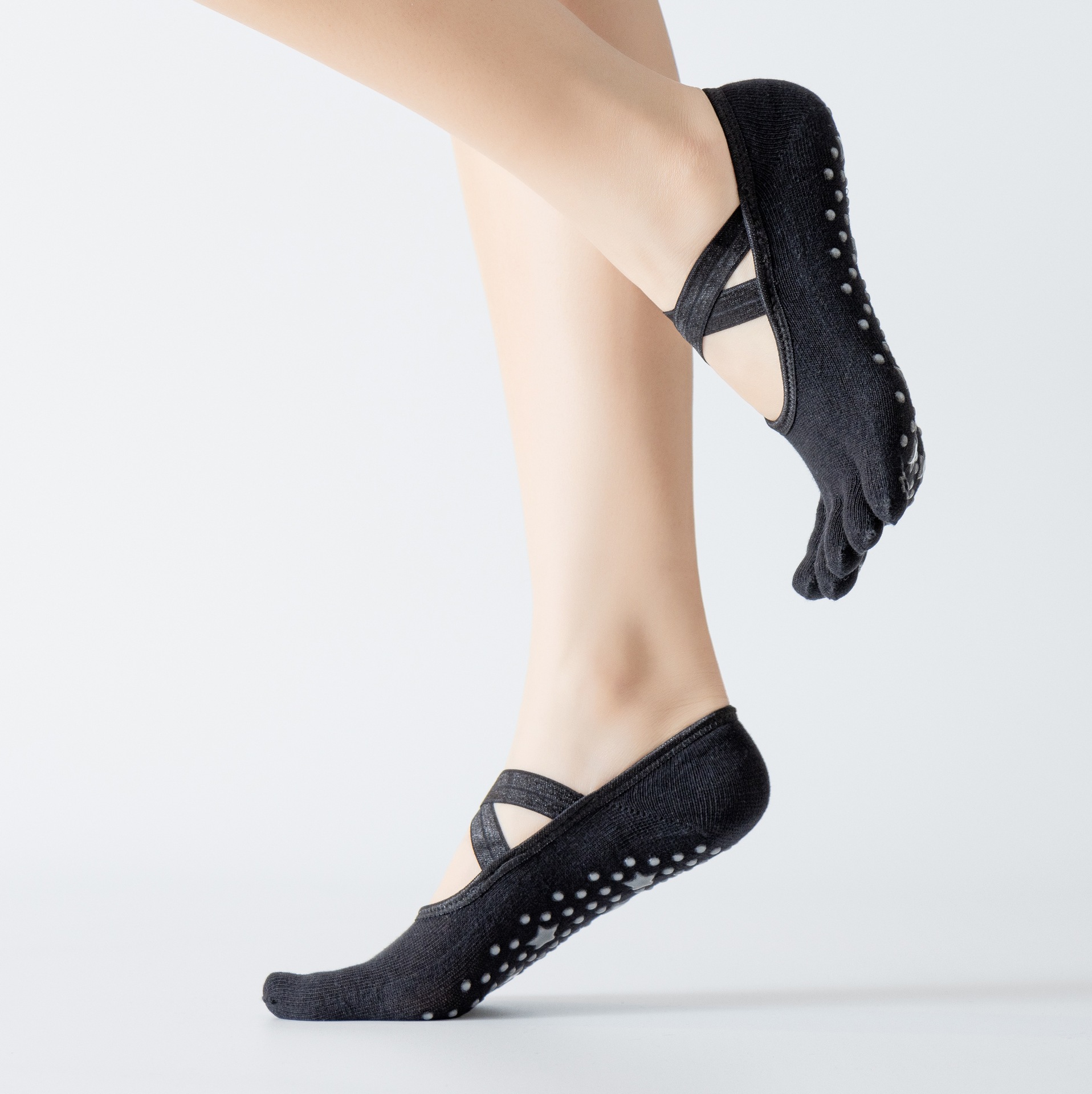 Lace Up Vijf Tenen Yoga Sokken Antislip Star Lijm Dot Grensoverschrijdende Pilates Sokken Vrouwen Katoen Ademende Sokken