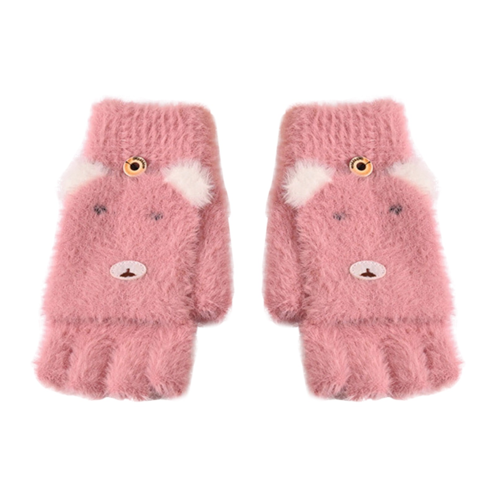 Gants à rabat Convertible en laine et cachemire, mitaines avec housse de mitaine, dessin animé, hiver, pour enfants en bas âge, en Stock,: Hot pink