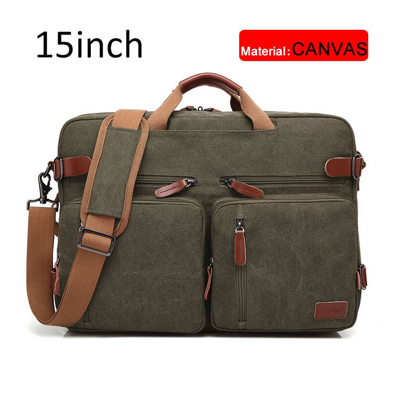 17 Inch Convertible Aktetas Mannen Zakelijke Handtas Messenger Tas Toevallige Laptop Multifunctionele Reistassen Voor Man Grote XA161ZC: Army green canvas 15