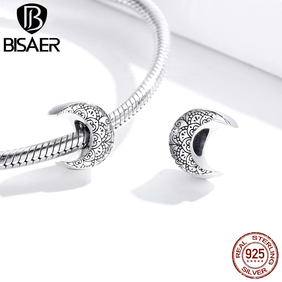 Bisaer marca venda quente 100% 925 prata esterlina videira & lua encantos caber bsr encantos prata 925 pulseiras originais jóias ecc1604