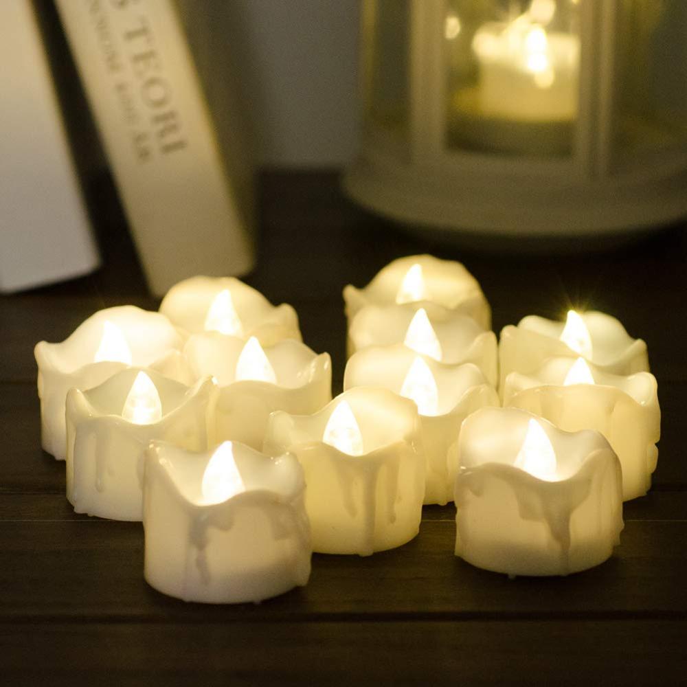 LED Tea Light Candles Set of 12/24 Warm White Electric Tealight for Thanksgiving Christmas Decor Battery Operated Votive Candles