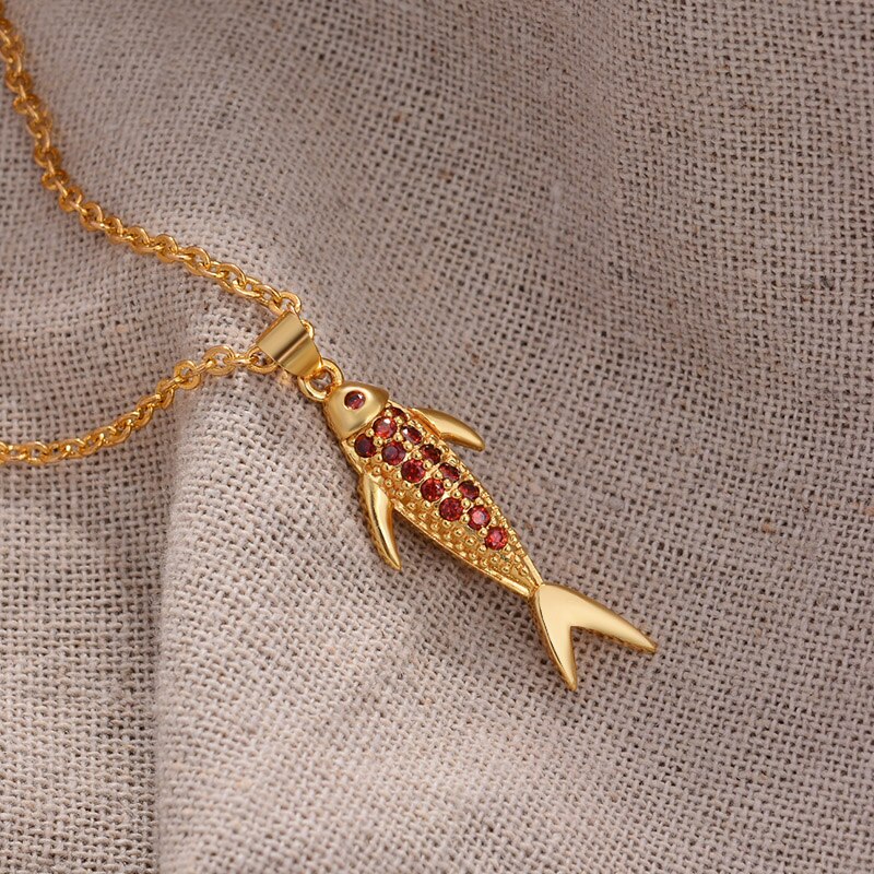 WANDO Neue Kleine fisch stein Inlay frauen Gold farbe halsketten anhänger kette Geben mädchen Freund Party Schmuck tragen