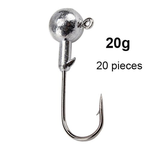 20-50pcs Jig Head Fishing Hooks Set 1.5g-20g Lead Jighead Fishhooks Jigging Hook Unpainted Worm Circle Hook for Carp Fishing: 20g-20pcs