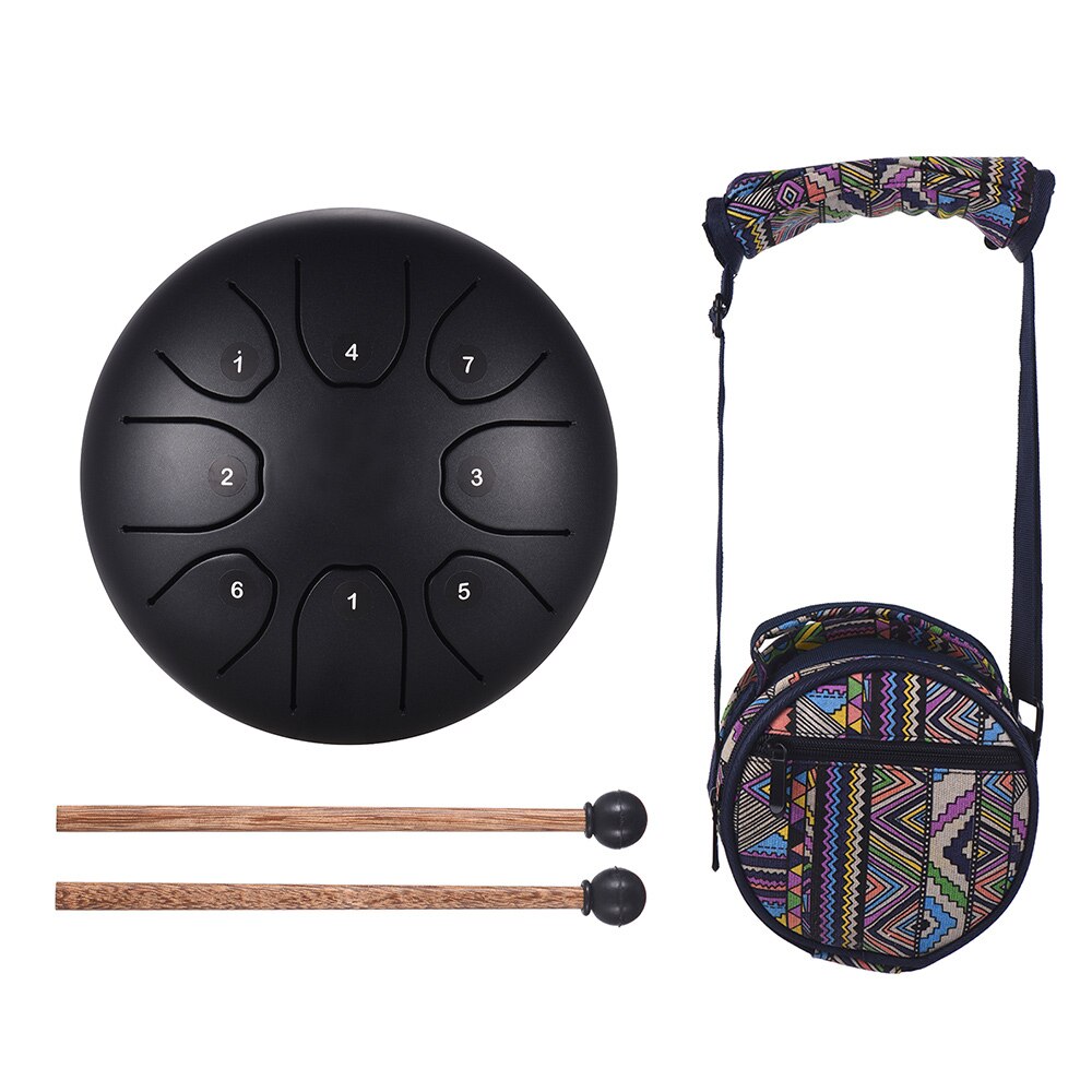 5.5 Inch Tong Drum Mini 8-Tone Staal Tong Drum C Sleutel Hand Pan Drum Met Drum Hamers Carry tas Percussie Instrument: black