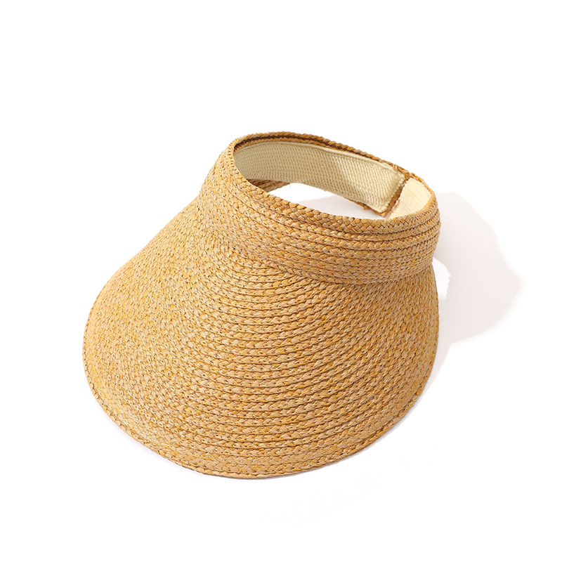 2022 New Sun hat Wide Brim Solid Color Women Empty Top Hat Spring Summer Outdoor Headband Straw Hat Beach Cap Anti-UV