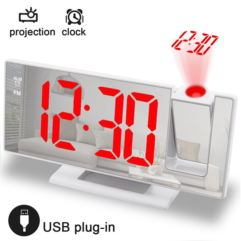 LED Digital Smart Projector Alarm Clock Table Electronic Desktop Clock USB Wake Up With 180° Time Projector Snooze Alarm Clock: A06 With projection